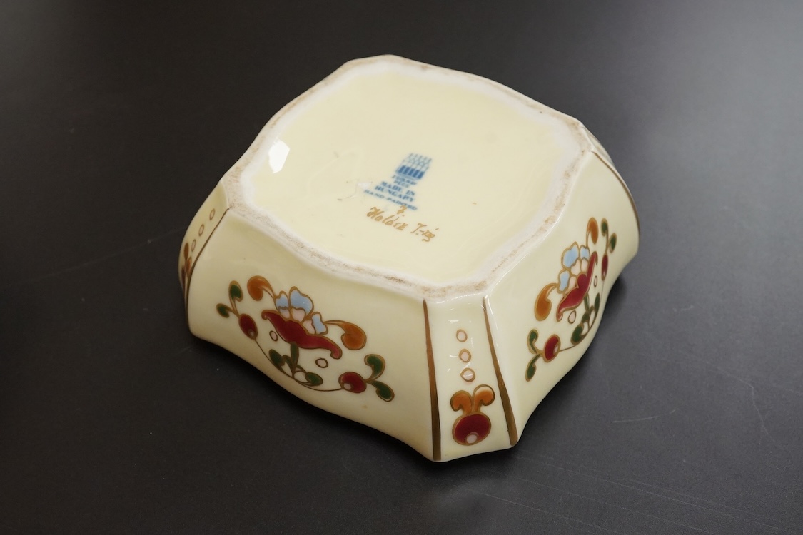 A Meissen plate, a Zsolnay box and cover, and two continental plates, largest 24cm in diameter